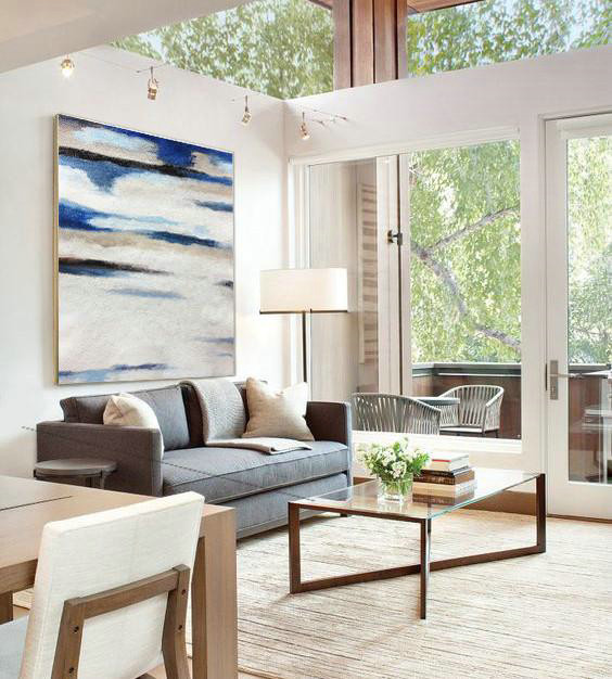 Original Extra Large Wall Art,Oversized Abstract Landscape Painting,Original Art Acrylic Painting,White,Gray,Blue.etc - Click Image to Close
